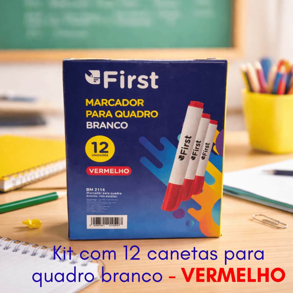 Kit com 12 Canetas - Vermelha para Quadro Branco Professor Escritório Não Mancha Melhor Custo Benefício