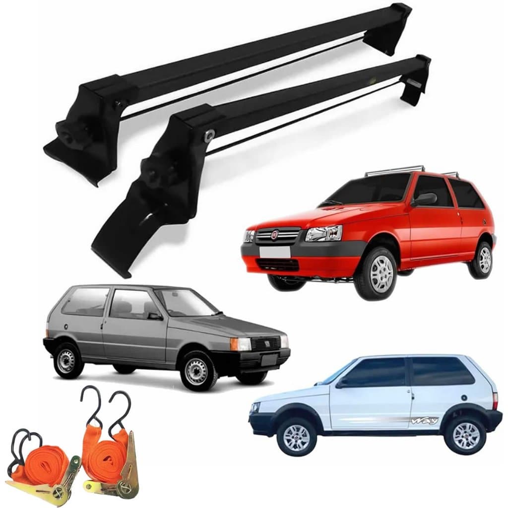 Rack de Teto Fiat Uno Mille 2P 1984-2013 + 2 Cintas Catraca