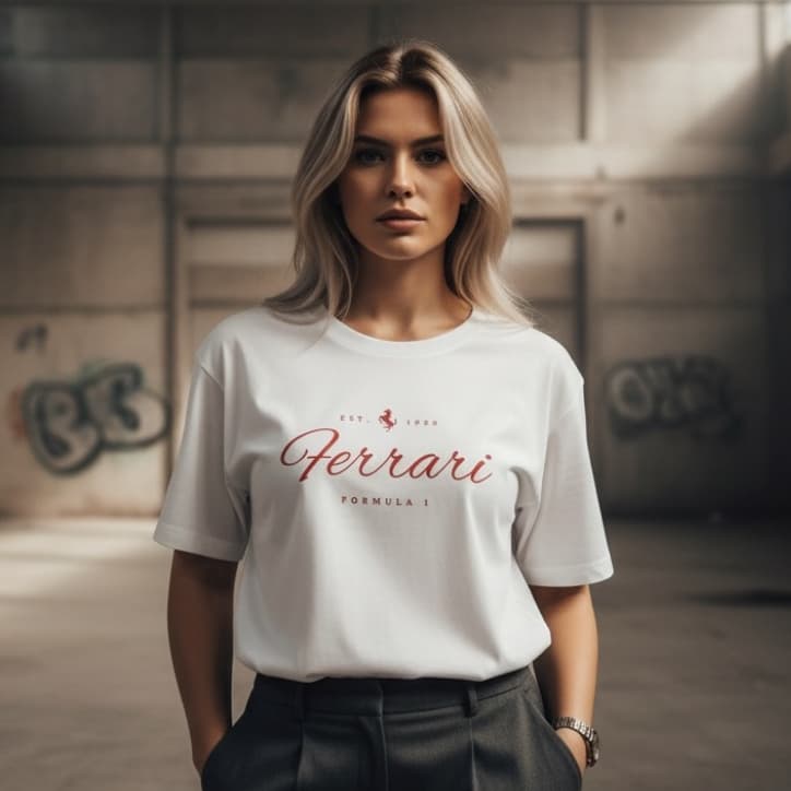 Camiseta Feminina Branca Ferrari F1, Camiseta Fórmula 1 Camisa automobilismo
