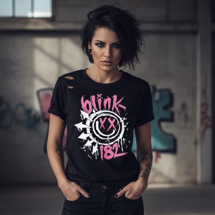 Camiseta Feminina Blink 182, camisa de banda camiseta de rock 100% algodão Preta
