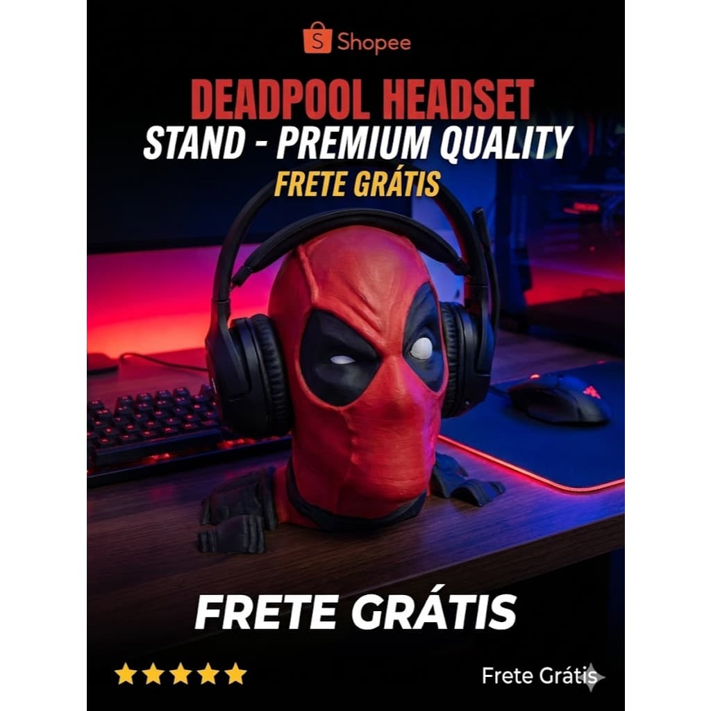 Suporte Headset Deadpool Busto 3D - Apoio Para Fone de Ouvido Gamer Decoração Geek