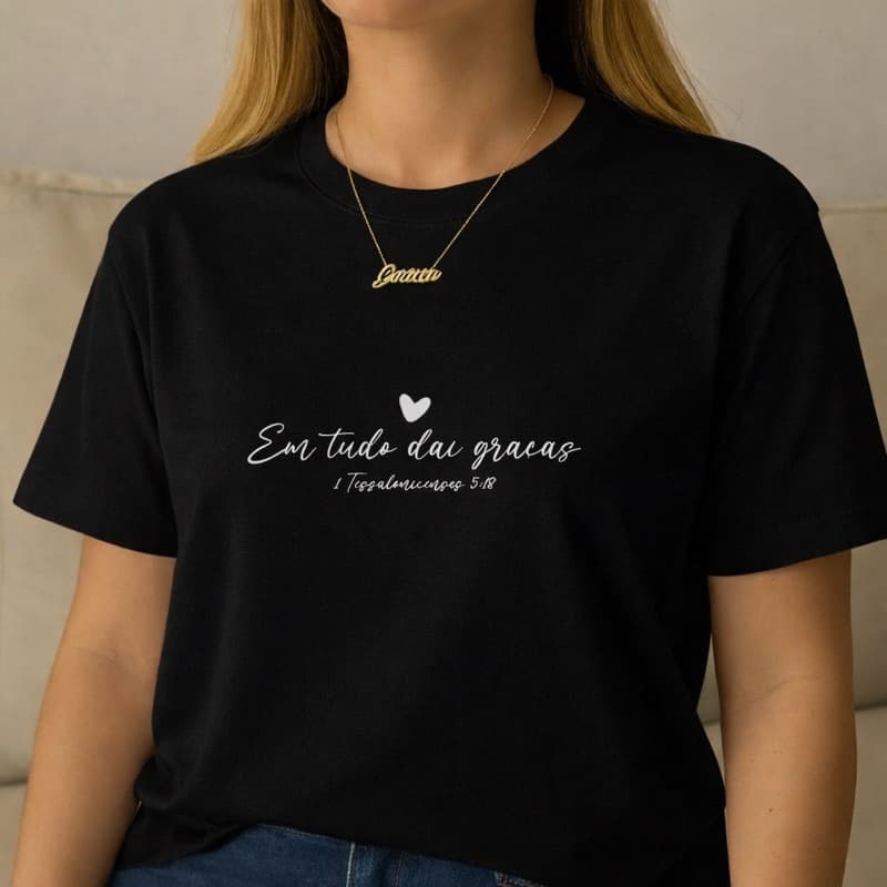 Camiseta Camisa  Gospel Gratidão  Casual Feminina Estampada Moda Religiosa  Cristã Em Tudo Dai Graças