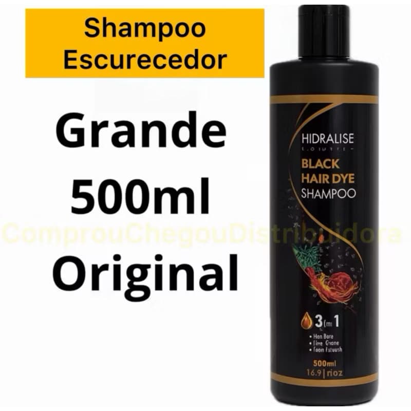 Shampoo Tonalizante Preto 500ml Grande Escurecedor Tintura Preta Com Extrato He Shou Wu-Hidratante