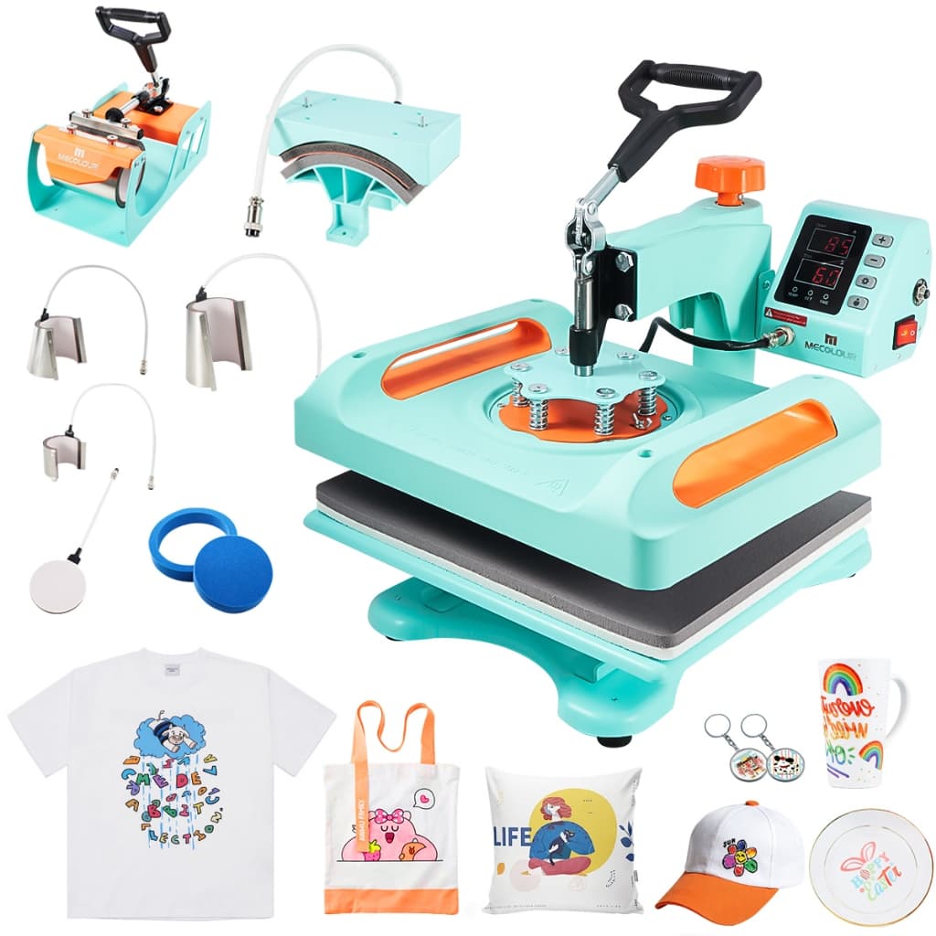 MECOLOUR Máquina De Prensa Térmica 8 Em 1 29*38cm, Balanço De 360 ​​Graus Adequada Para Camisetas Chapéus Copos E Pratos