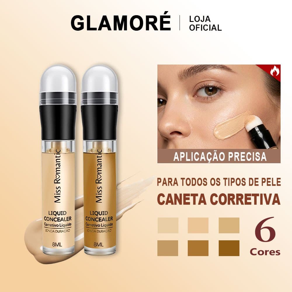 Corretivo Líquido Miss Romantic 8ml | Longa Duração | Olheiras e Manchas | Tons
