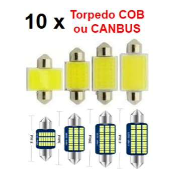 10 x Torpedo Led Automotivo Cob 31 mm 36 mm 39 mm Luz Teto Torpedo de led de Carro