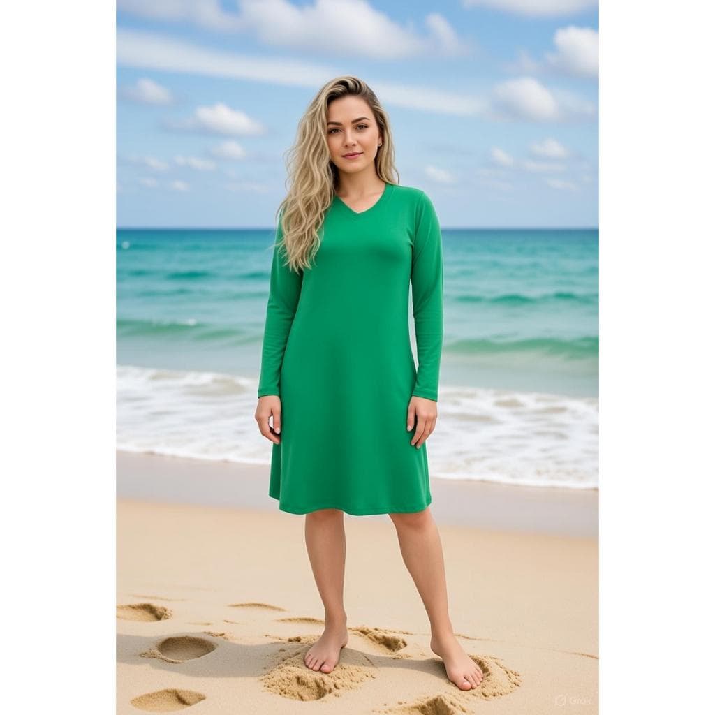 Vestido Praia Moda Evangélica Cristã Com Manga Longa Verão