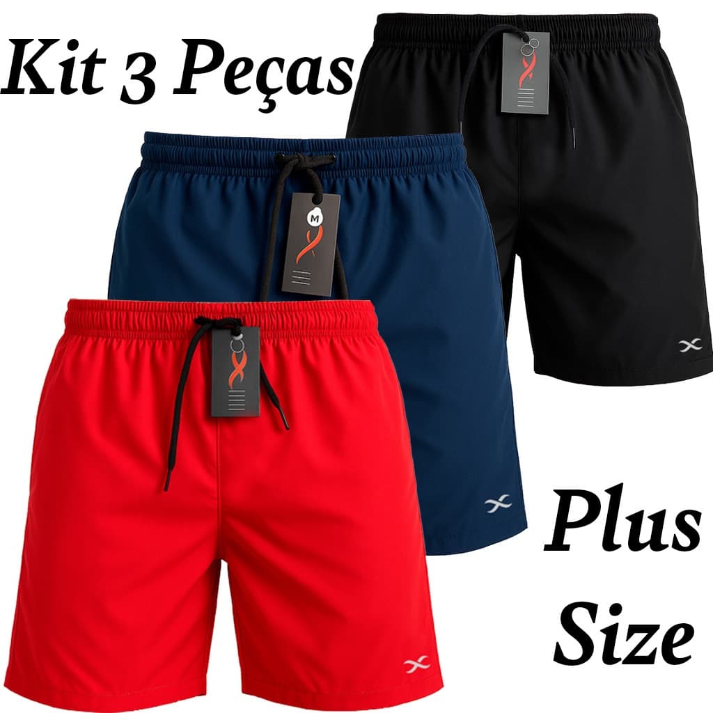 Kit de 3  Bermuda de tactel Plus Size (Cores Sortidas)