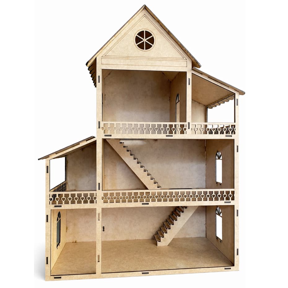 Casa de Boneca em MDF Cru - Polly/LOL 60cm • Brinquedo Educativo • Casinha de Madeira (MDF) • Presente Infantil Feminino