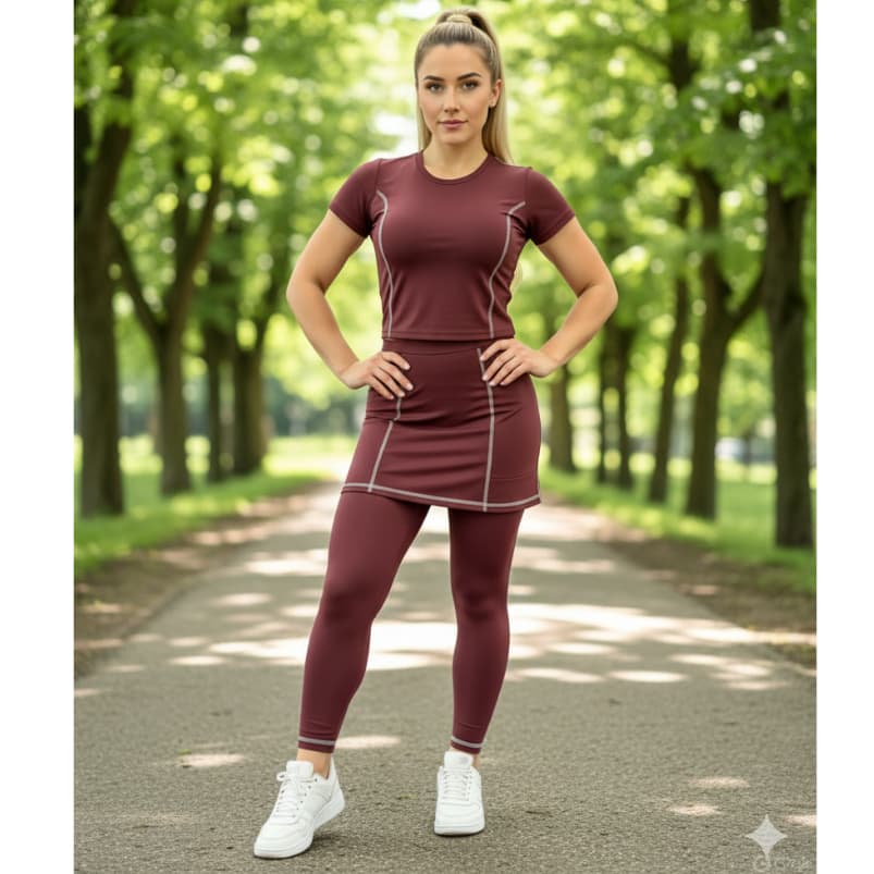 Conjunto Calça Saia Com Bolso E Blusinha Para Academia Moda Evangélica Cristã