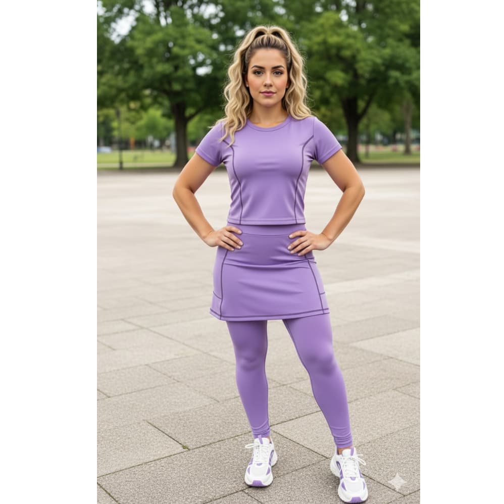 Conjunto Fitness Calça Saia Com Bolso E Cropped Moda Evangélica Academia