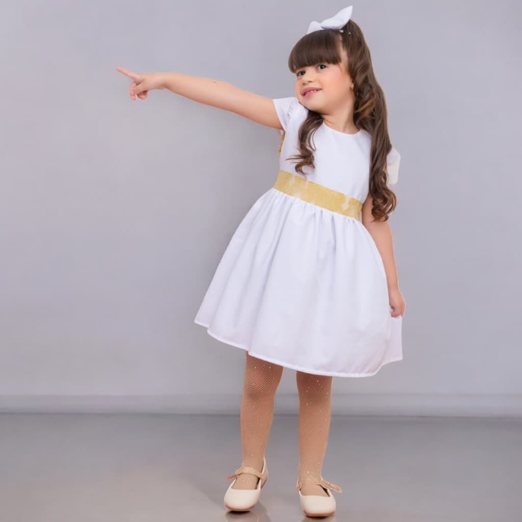 Vestido De Menina Criança Infantil Luxo Renda Rodado Batismo Casamento Daminha Com Laço de Cabelo