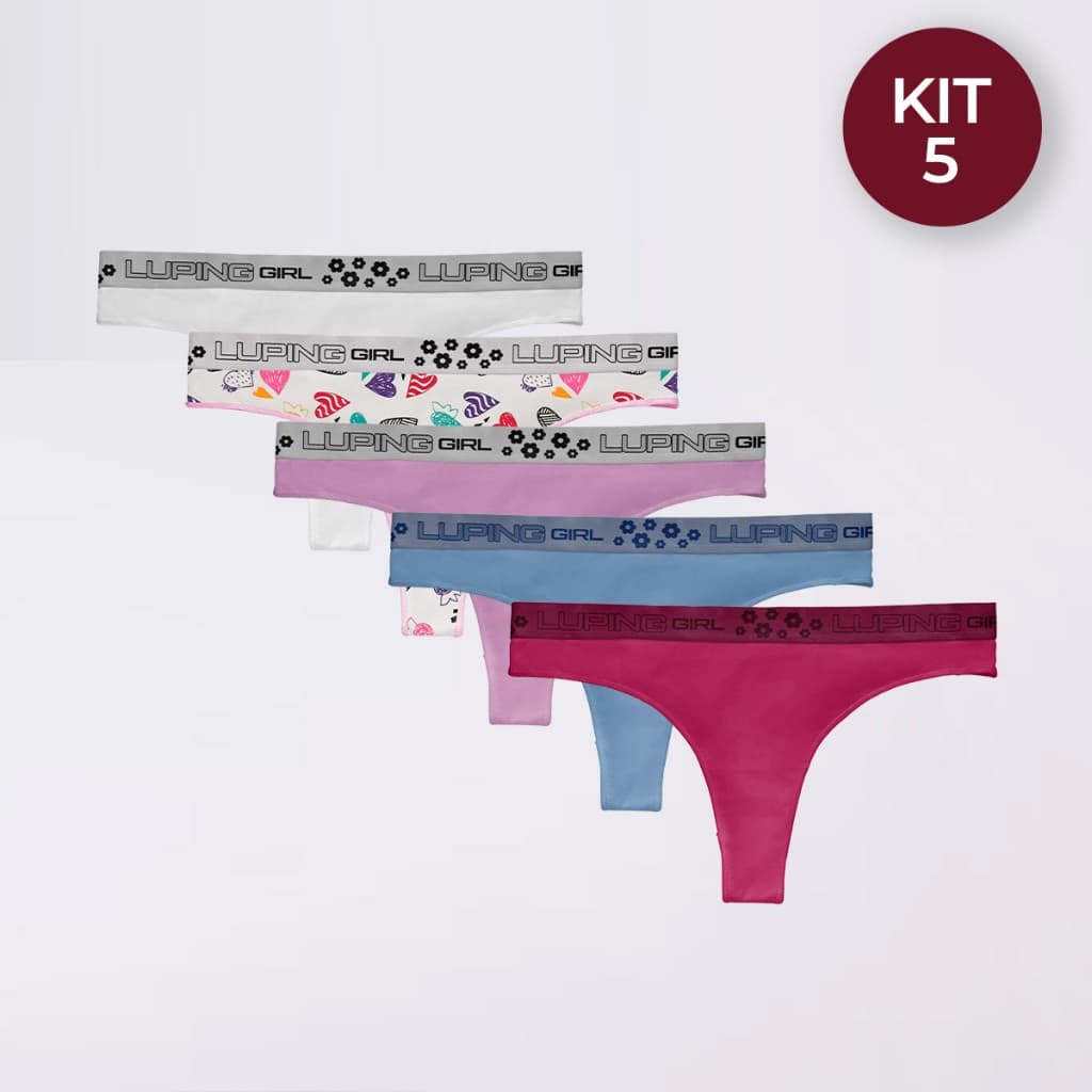 Kit 10, 5, 3 Calcinhas Fio Dental Feminina 100% Algodão Com Cós Alto de Elástico Confortável