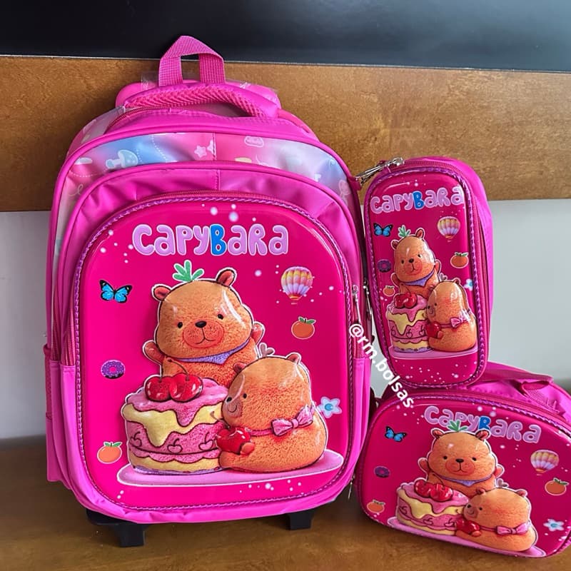 Kit mochila Escolar Capivara Lamcheira Térmica