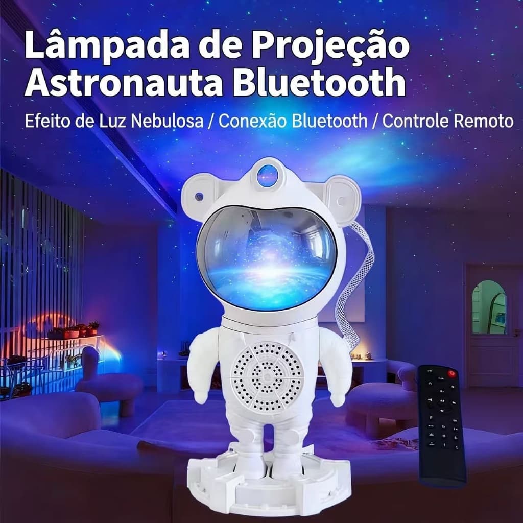Astronauta Projetor com Luzes de Estrelas e Alto-Falante Bluetooth – Ambiente Imersivo
