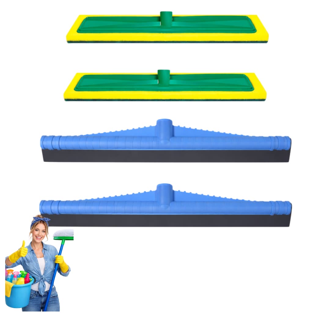 Kit Limpeza Extra Grande 2 Esfregão Lava Casa Azulejo Piscina 40cm + 2 Rodo Plástico Gigante 60cm