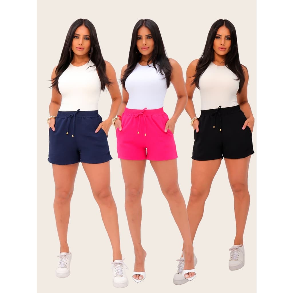 Kit 3 Shorts Bermuda Feminina Cintura Alta Dunas Atacado