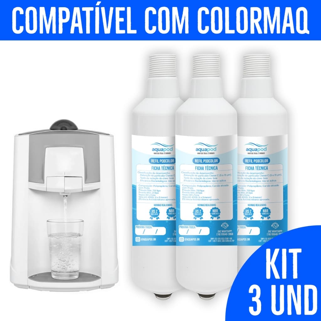 Kit 3 Refil Aquapod Compatilvel com Purificador Colormaq