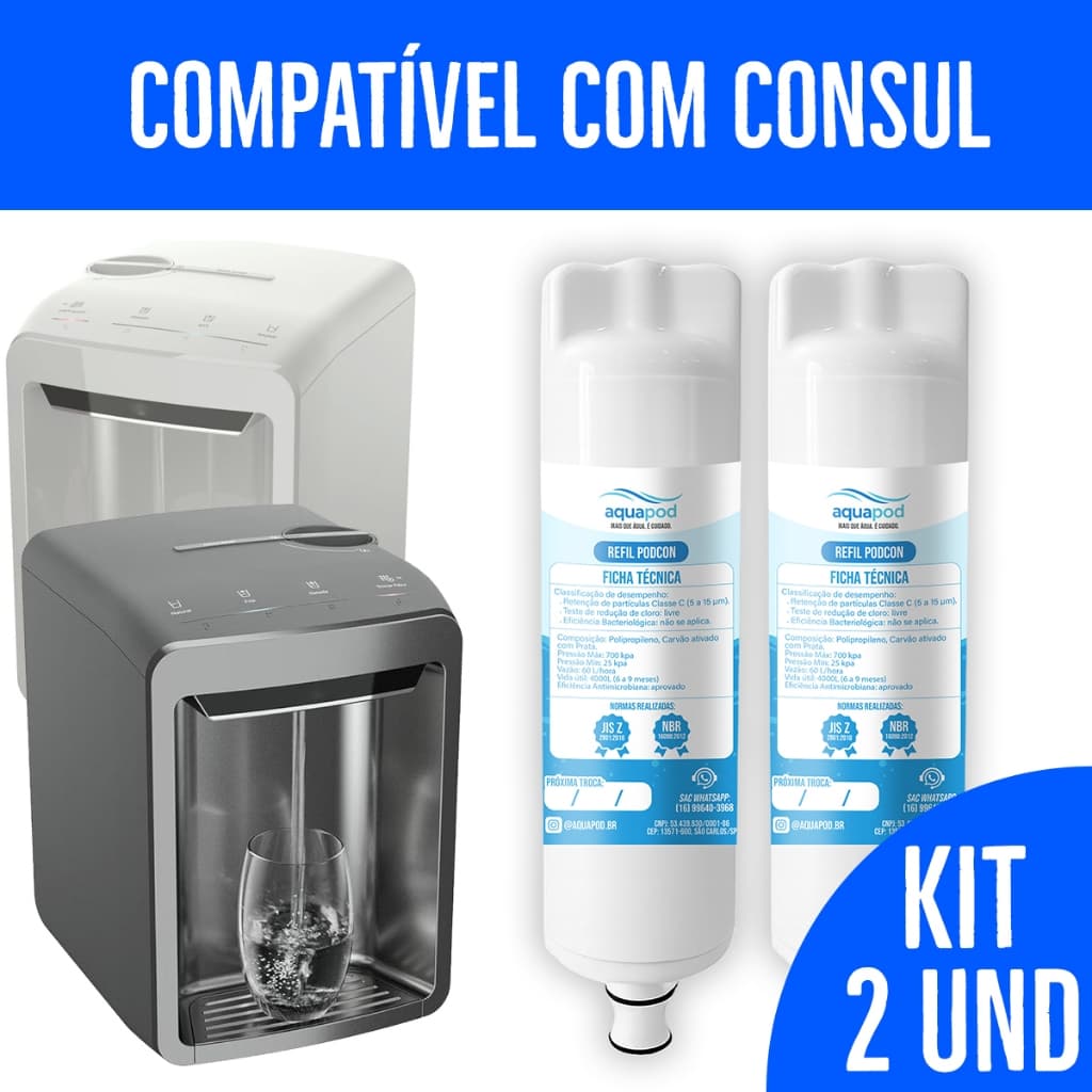 Kit 2 Refil Aquapod Compatível Purificador Bebedouro Consul Cpc31 Cpc3af Cp