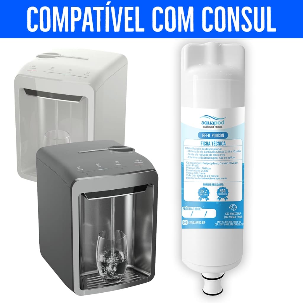 Refil Aquapod Compatível Purificador Bebedouro Consul Cpc31 Cpc3af Cp