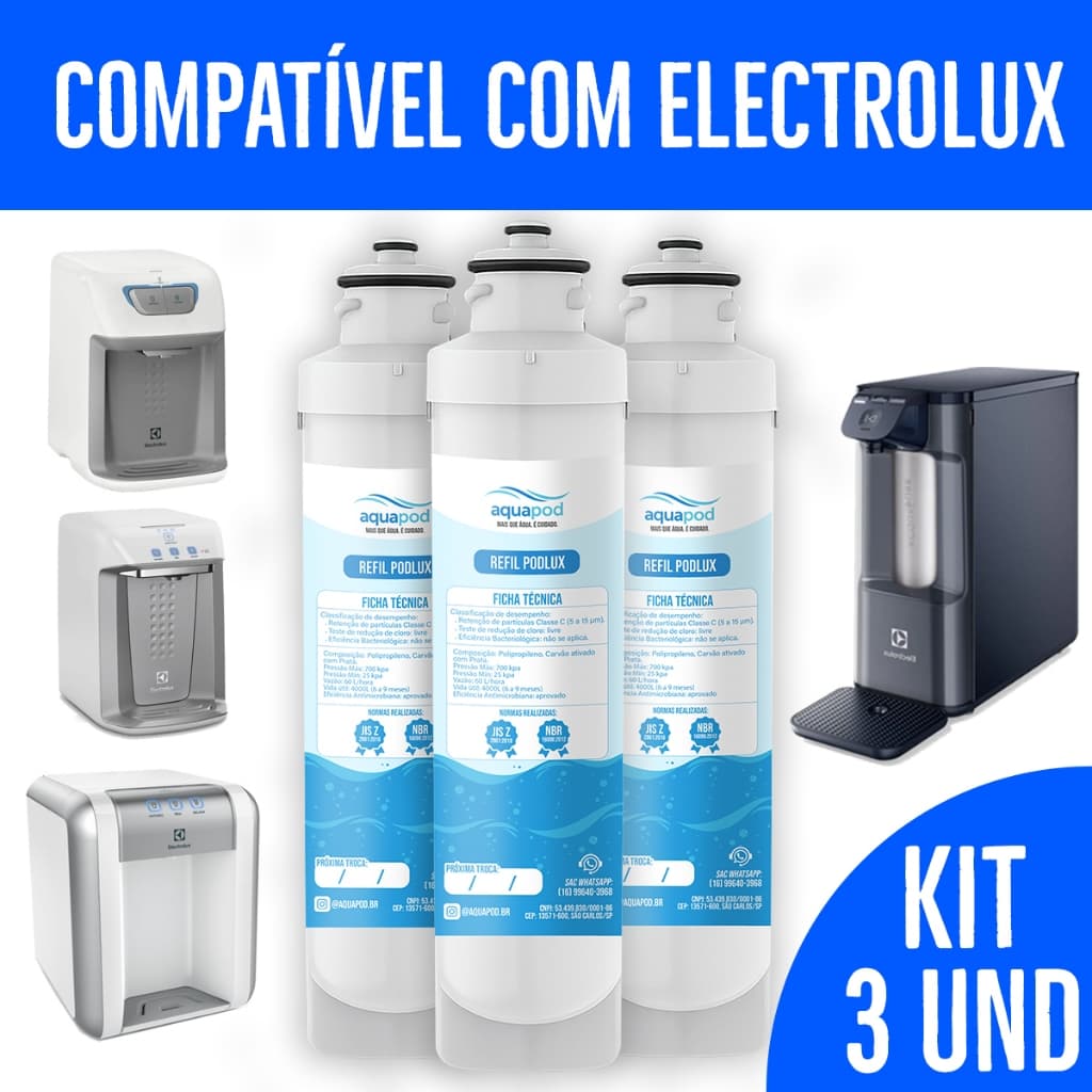 Kit 3 Filtro Aquapod Purificador Electrolux Pe11b Pe11x Pappca40