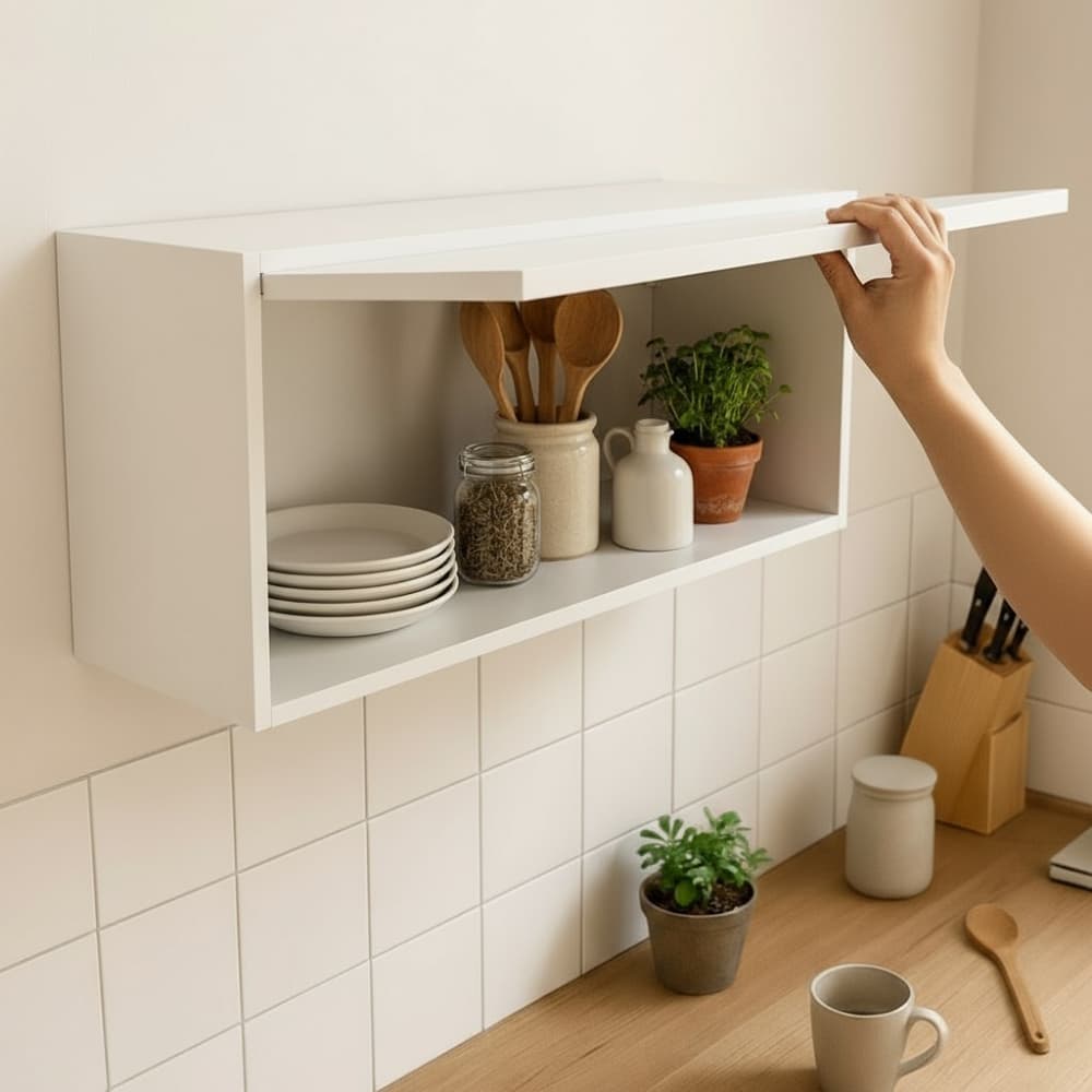 Armário Aéreo Basculante 1 Porta Branco MDF Nicho Suspenso Cozinha Lavanderia Banheiro Compacto