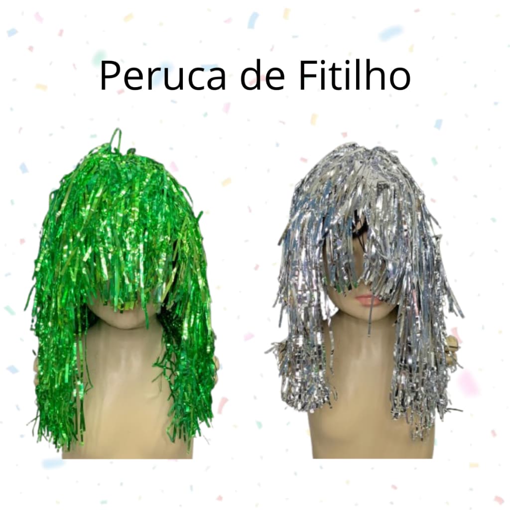 Peruca de Fitilho Metalizado Fantasia Cosplay, Festas, Carnaval, Halloweeen