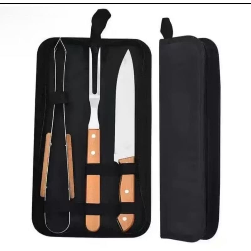 Kit churrasco 3 peças aço inox com estojo