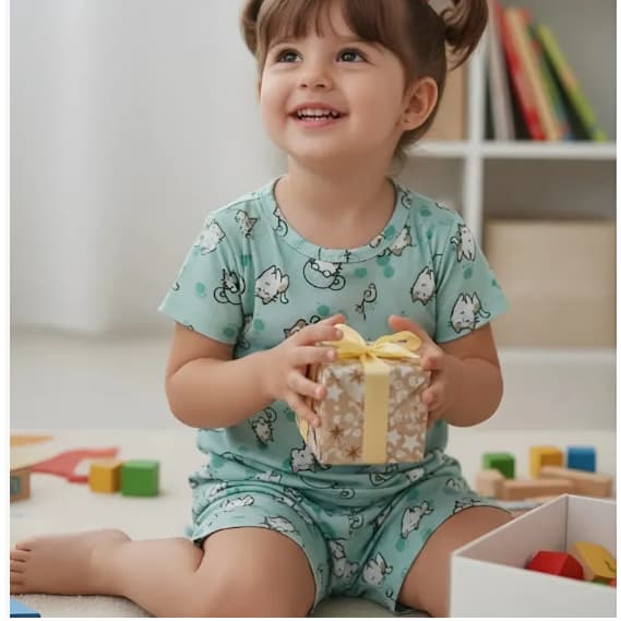 Roupa De Dormir Estampada Infantil Pijama Fresco Para O Calor Feminino Tamanho 04 Ao 12 Sortido