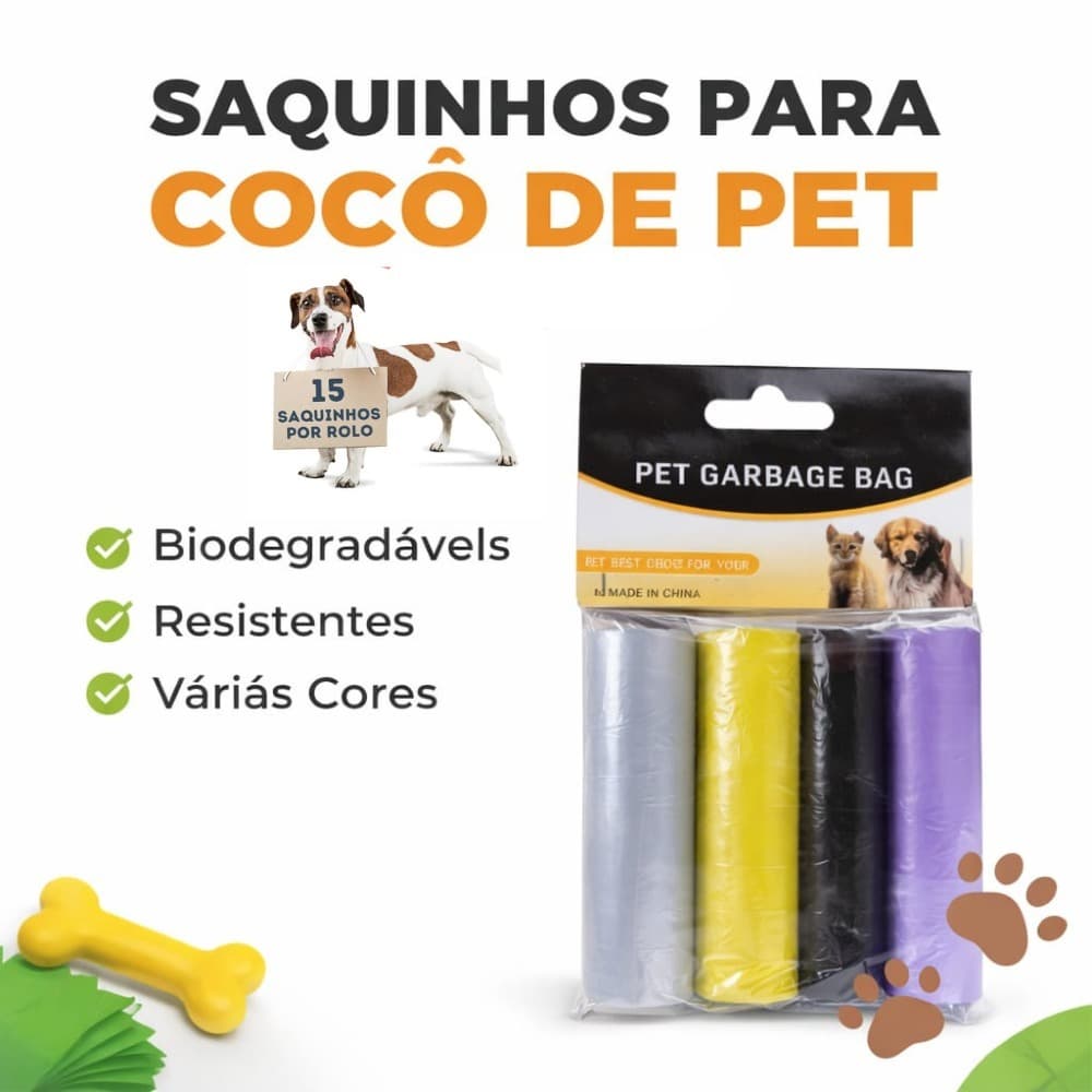 Saquinhos Refil Higiênico Para Coletar Cocô Caca Cachorro Gato Pet Com 60 Saquinhos