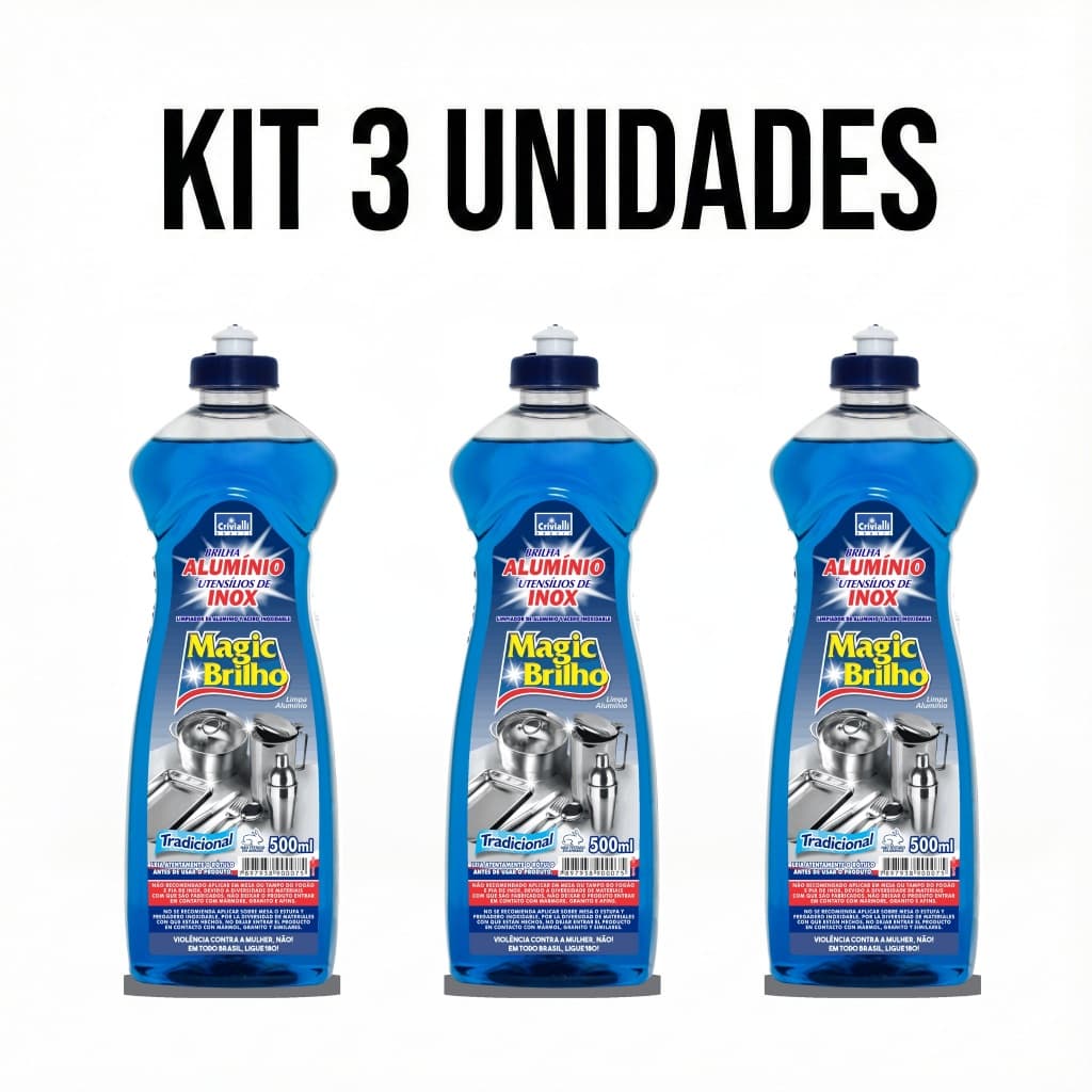 Kit 3 Magic Brilho Azul Limpa Alumínio e Inox 500ml - Brilho Espelhado Original