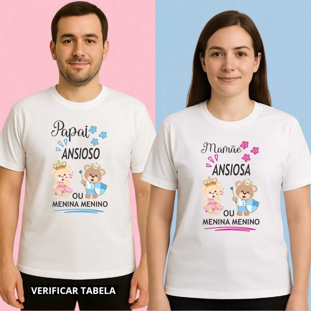 Camisas Personalizadas Papai ansioso e Mamãe ansiosa ursinhos príncipes com estrelas azuis