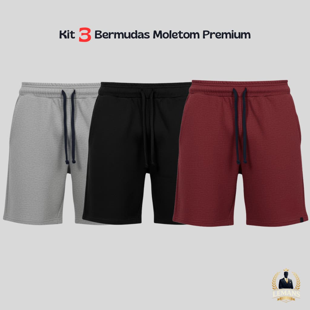 Kit 3 Bermudas de Moletom Masculinas – Qualidade, Caimento e Praticidade