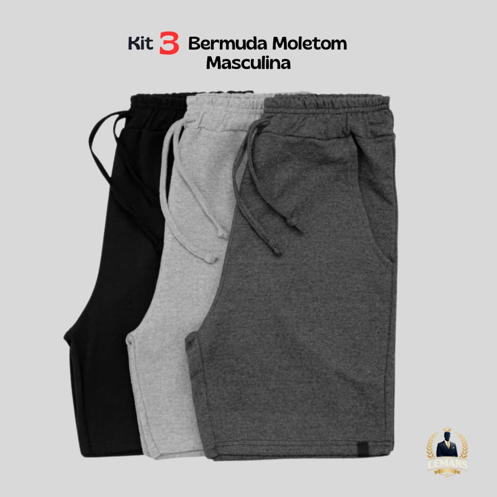 Kit  3 Bermudas de Moletom Masculinas – Estilo e Durabilidade Masculina