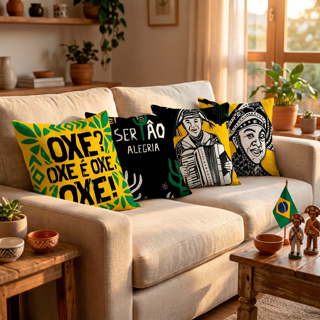 KIT 4 CAPA DE ALMOFADA 45x45 - COLEÇÃO NORDESTE ESTAMPA PREMIUM EXCLUSIVA CANGAÇO