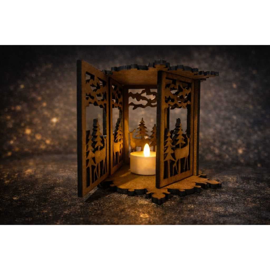 Luminária de Mesa com porta - MDF 3mm - Mesa Posta - Kit com 2 unid. - velas LED e baterias inclusas