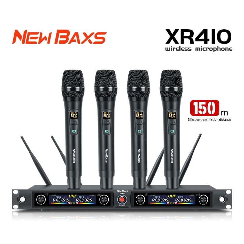 NEW BAXS Microfone sem fio XR410 (4 unidades) Frequência UHF, 200 grupos de canais.