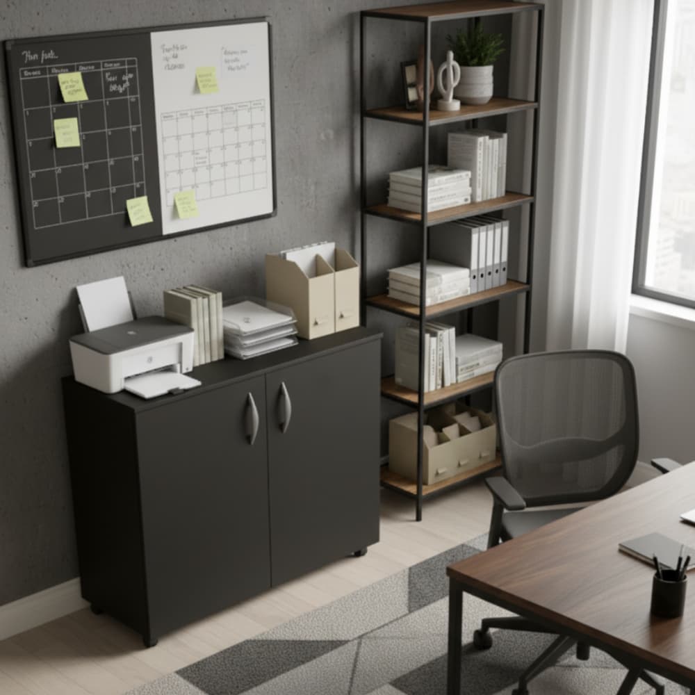 Armario Baixo Arquivo Escritorio Home Office 80cm Preto