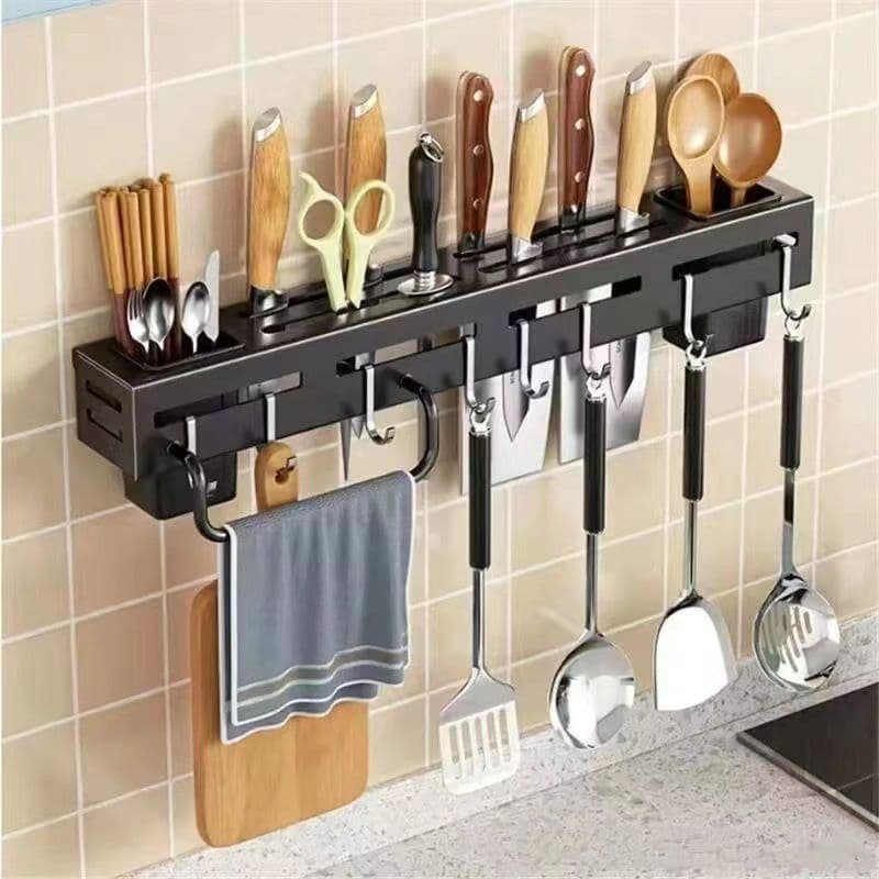 Suporte Parede Para Armazenamento De Facas 8 Ganchos 2 Porta Talheres Utensílios De Cozinha De Ferro com 60cm