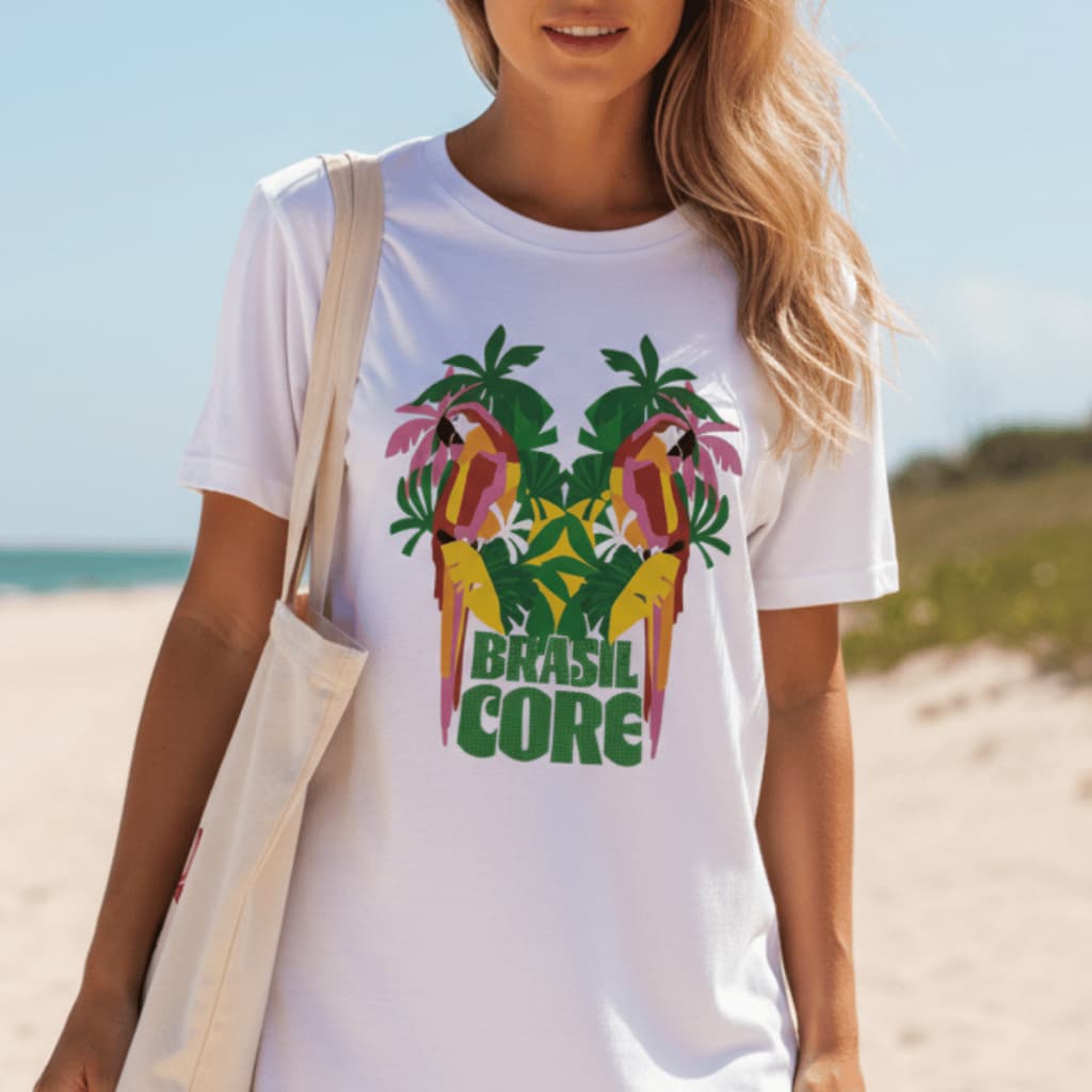 Camiseta Feminina Brasil Core Araras Verão Tropical Summer Em Algodão 100% Estampa Premium