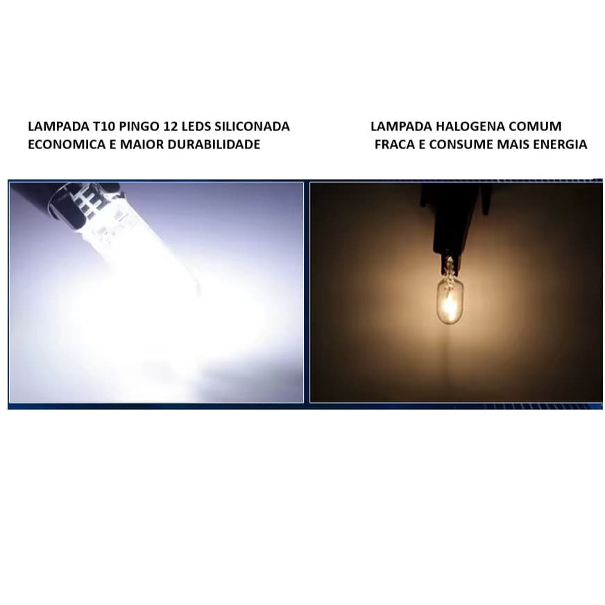 Par de lampada pingo farolete t10 12 leds super branca siliconada alto brilho