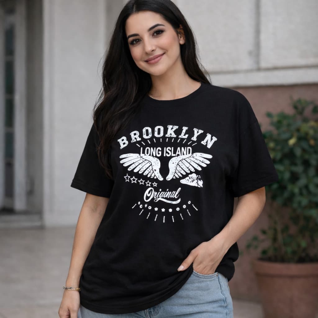 Camiseta Feminina T-Shirt Blusa Estampada Brooklin Casual Academia Gym Treino Fashion ENVIO IMEDIATO