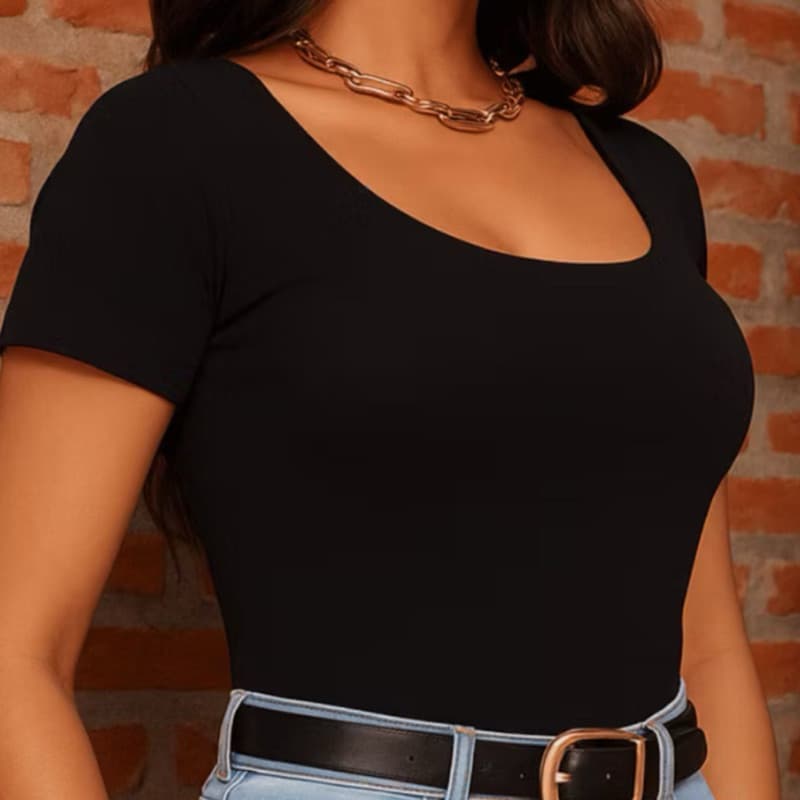 Blusa Canelada Feminina Gola Quadrado Canelado Tshirt Casual Moda Gringa Elegante