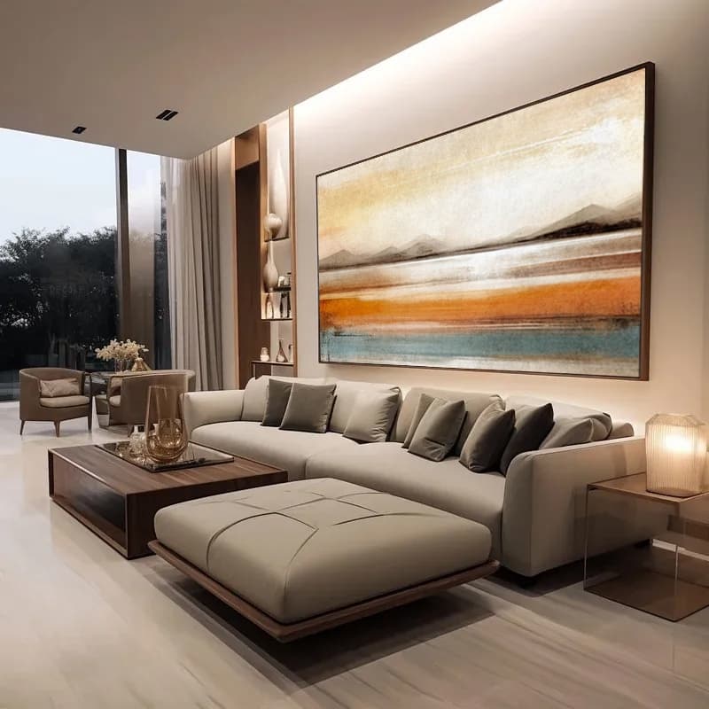 Quadro Paisagem Deserto Abstrato Tons Quentes Montanhas Sombras Arte Horizontal
