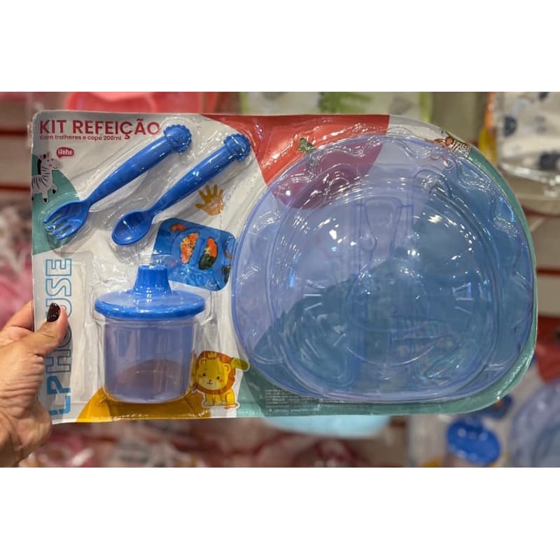 Kit Refeição infantil, introdução alimentar, prato com divisórias garfo colher e copo, bebê, infantil, LP House