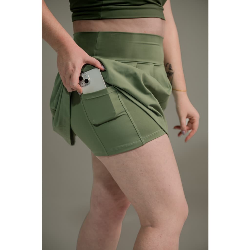 Short Saia Fitness Feminino com Bolso Porta Celular Aerobic, Shorts Saia produzido em poliamida