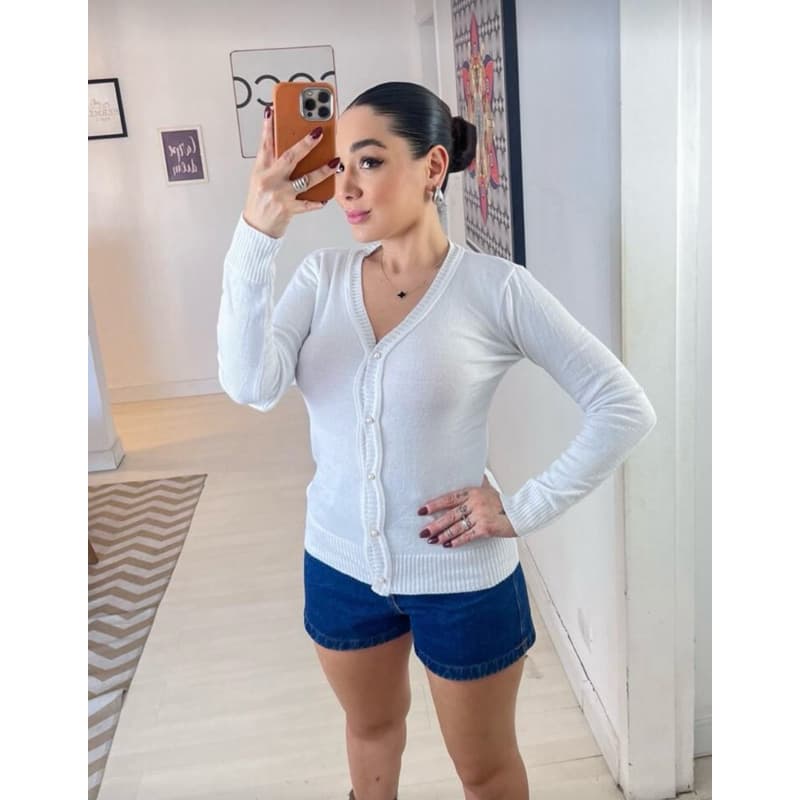 Casaco Tricot Lisa Com Botões Elastano