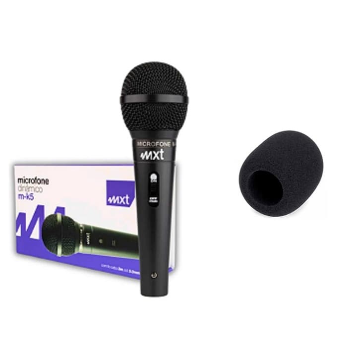 KIT MICROFONE DINAMICO MXT M- K5 + ESPUMA PARA MICROFONE PRETA
