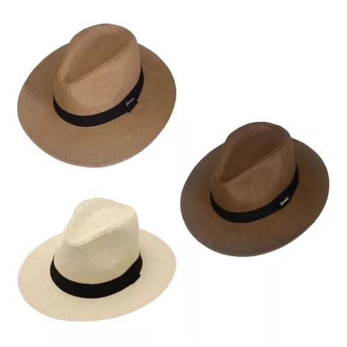 Chapéu Moda Panamá Aba Larga Palha Shantung Unissex Casual Praia
