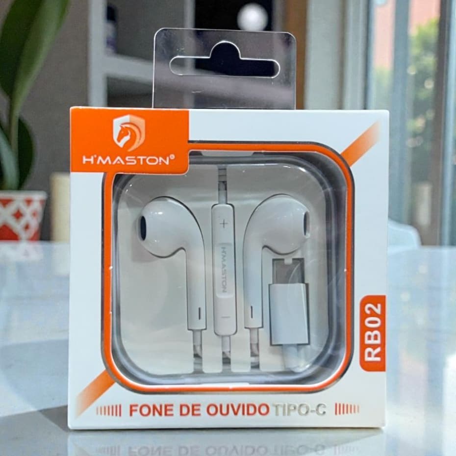 Fone de Ouvido Tipo-C com Fio e Microfone H’MASTON RB08/RB02 🎧 | Qualidade & Conforto